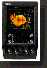 Demonstration of animated color radar on a Palm OS.
Generated by server during testing to compare/verify actual Palm display.

Server : Win32 service and ISAPI dll.
Images collected, downsampled, cached and converted directly into palm images. Serves only needed images to clients via http.

Client : Palm OS app.
Request radar imagery from server via http. Request includes radar location, number of colors/shades of grey, number of frames desired as well as current frames in cache. Stores retrieved images into app's database and continues to requests images every 5 minutes to keep animation up to date.