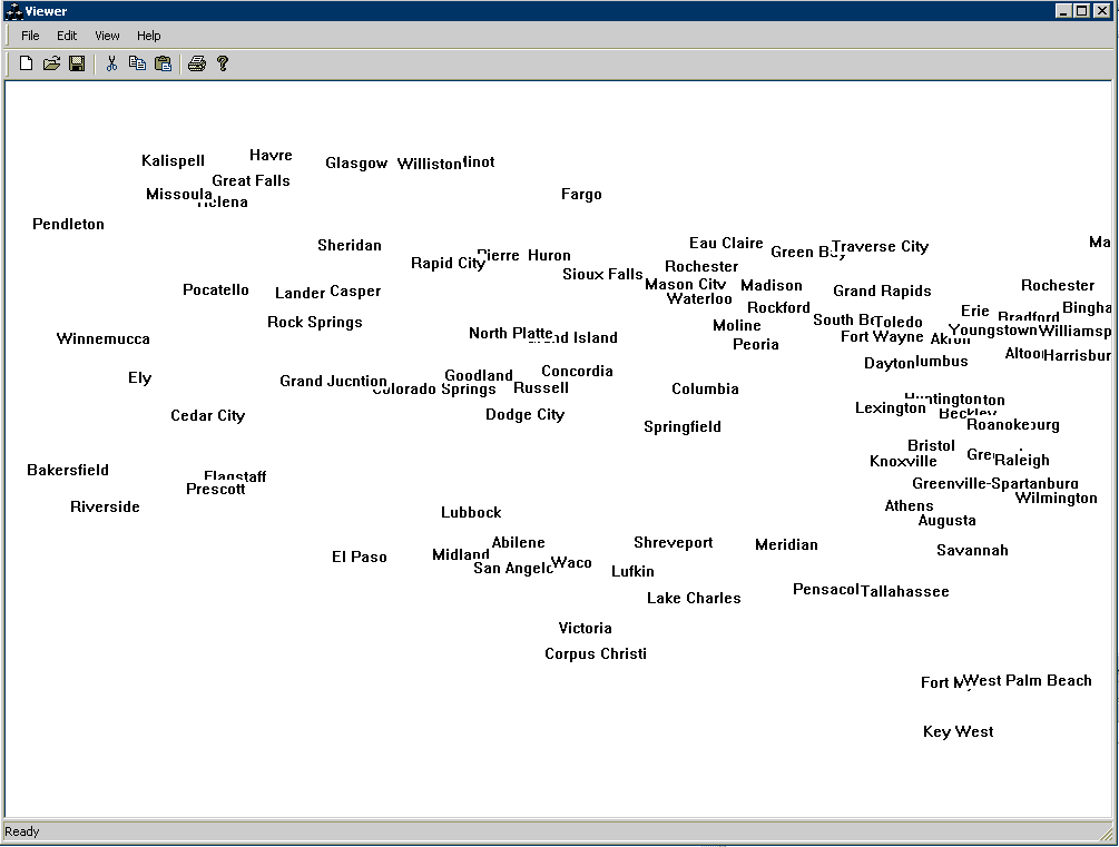 First successful name resource based display using WXML description file.
No borders shown, but shape of the US can be noticed by the name placements.