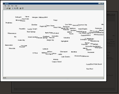 First successful name resource based display using WXML description file.
No borders shown, but shape of the US can be noticed by the name placements.