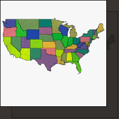 A Win32 COM object was developed to generate national maps. The output could scale smoothly to any size. Each county could be assigned a unique color to indicate weather warnings. Here each county is given a unique color according to its FIPS code.