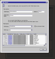 Tabular data in a DBF file describing school districts is imported.
Custom control developed to handle multiple column selection and unit types.
Designed to mimic MS Excel importation wizard.