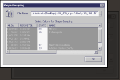 The Shape file has already been choosen.
The column selected determines shapes will be grouping.
iAll shapes with the same column value are combined into single shapes.