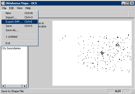 The OCS resource file "Oklahoma Maps" being exported to an ArcView Shape File (.SHP).