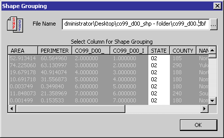 The Shape file has already been choosen.
The column selected determines shapes will be grouping.
iAll shapes with the same column value are combined into single shapes.